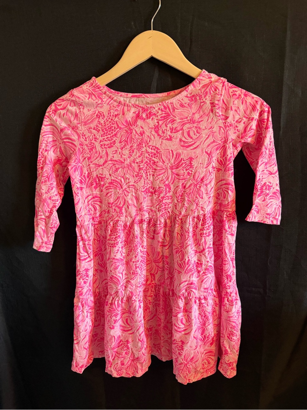 Lilly Pulitzer Girls' Pink Floral Tiered Long-Sleeve Dress